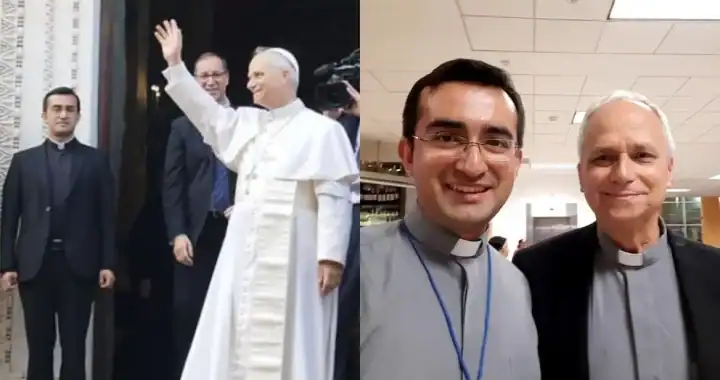 Benedicto XVI y sacerdotes en evento religioso en Loreto, Perú.
