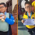 Medallas y diploma por logro académico en Loreto Noticias niño orgulloso de su premio de matemáticas en Loreto Noticias.